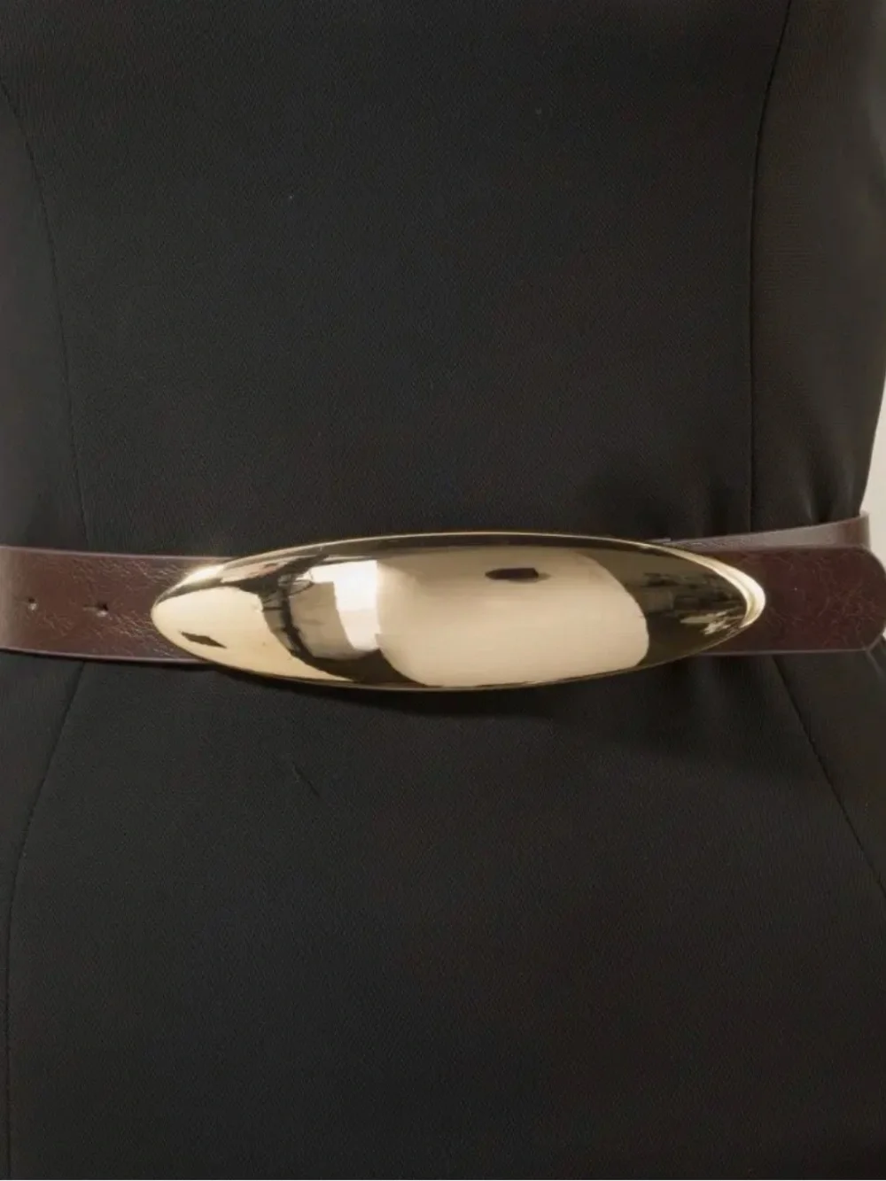 Brown Vegan Leather Oval Buckle Belt